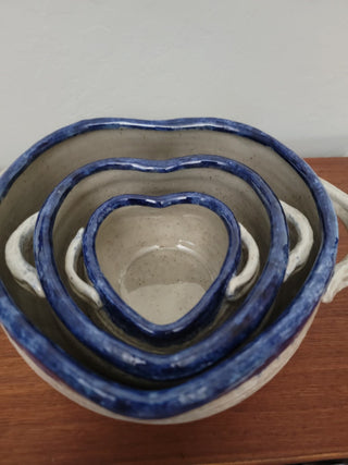 Handmade ceramic heart nesting bowls 3 piece RCD
