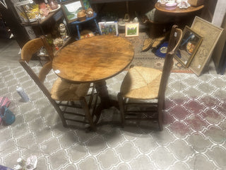 3 Piece Walnut bistro table and 2 ladder back straw chairs #63 MTS VV|98685