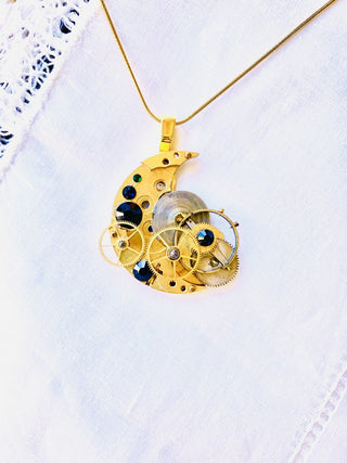 Steampunk Necklace with Black, Blue, Green Crystals RSV