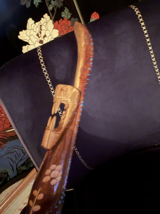 Vintage Jamaican Wooden Cane Snake fangs Walking Stick Bunny carved 45" #62 VV MTS