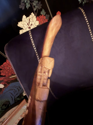 Vintage Jamaican Wooden Cane Snake fangs Walking Stick Bunny carved 45" #62 VV MTS