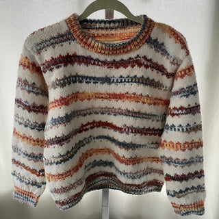 vintage handmade white sweater w/ multi-color horizontal lines RSV