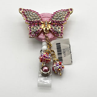 Pink Rhinestone Butterfly with Dangles Badge Holder|73697
