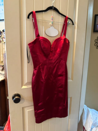 BeBe "Great Gatsby" Red Satin Mini Dress - Size M, NWT RCD|78560