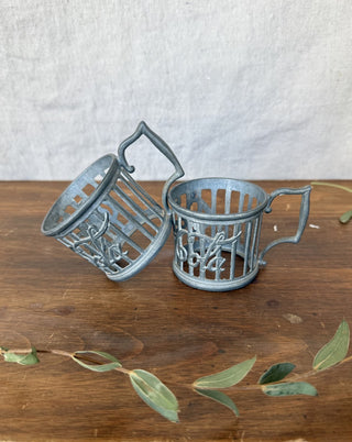 1985 Vintage Pair Coca Cola Glass Holders (metal) (LZD - RSV)|125213