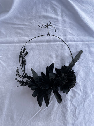 Metal and Black Flower Wreath 8"