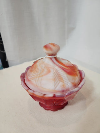Vintage Red & Orange Slag Glass Candy Dish & Lid RCD|82062