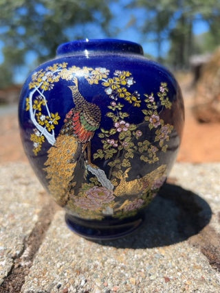 BB Vintage 4.5” Asahi Kutani Ware Vase Cobalt Blue Japanese Porcelain