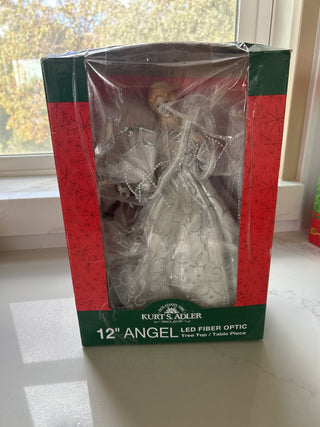 Kurt Adler 12" White Silver LED Light Fiber Optic Angel Christmas Tree Topper-RSV|126787