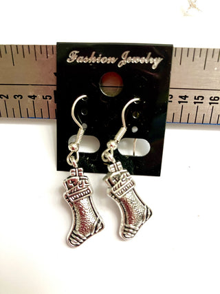 Silver drop dangle Christmas stocking earrings|131177