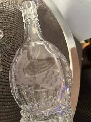 Vintage Etched Glass Decanter Birds: B MTS