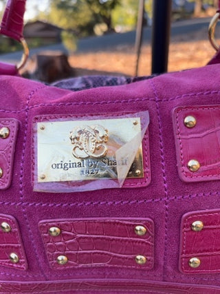 NWT Original by Sharif 1827 handbag features a striking fuchsia and purple snakeskin pattern