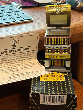 Vtg. Monopoly 'Electric Co.', hinged trinket box 3.25"
