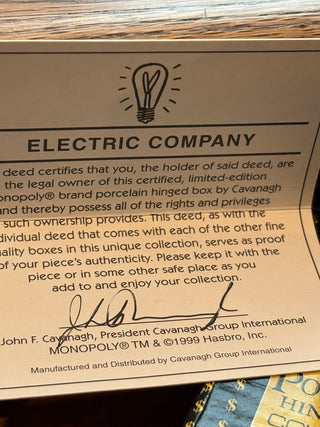 Vtg. Monopoly 'Electric Co.', hinged trinket box 3.25"