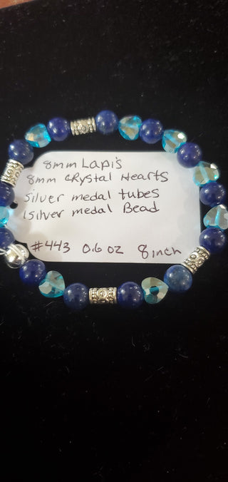 Bracelet #443 lapis, heart crystal beads|51311
