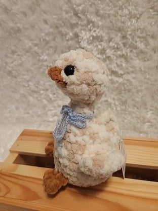 Goose: Crocheted- tan/ cream, blue bow. Super soft yarn!