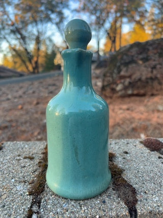 VINTAGE SEA GREEN POTTERY PITCHER STYLE VASE, Zanesville 8" Oil & VINEGAR, CRUET