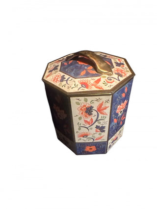 Outstanding 8-sided vintage English Beautiful Floral Octagonal Tin#62 VV MTS