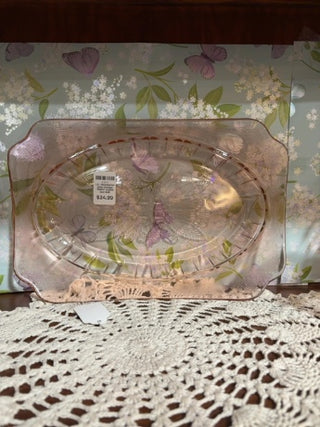 LE - Depression glass vintage "Adam" crystal oval dish