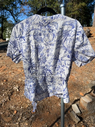 H&M 100% Linen Wrap Top Botanical Print Size L
