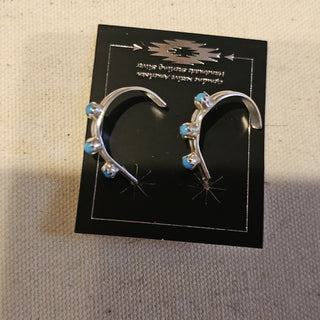.925 Zuni 3 stone turquoise hoop earrings|89683