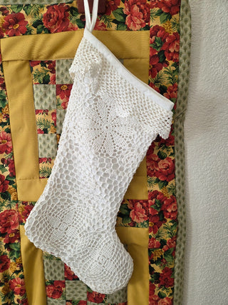 Vintage Crochet Cream-Color Christmas Stocking, RCD|124600