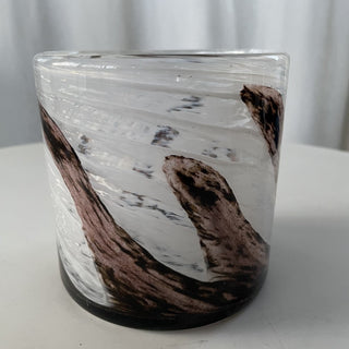 white and brown glass candle holder RSV