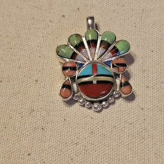 Unsigned sterling Zuni style multi stone headdress pendant