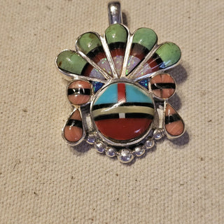 Unsigned sterling Zuni style multi stone headdress pendant