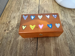 Wood Keepsake Box with Hearts & Key
