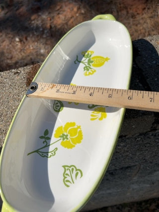 JP yellow, green oval-shaped BIA Cordon Bleu ceramic serving dish