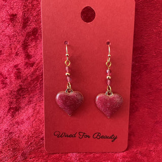 Valentine earrings, sparkly pink heart RSV