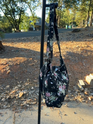 Magnolia floral black denim shoulder bag