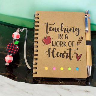 Notebook w/Matching Pen & Beaded Bookmark 4.09"x5.31"  Red Checkered Apple RSV|71140