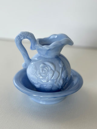 Vintage Avon blue milk glass mini pitcher|72032