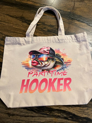 "Part Time Hooker" Large Zippered Canvas Tote RSV|84779