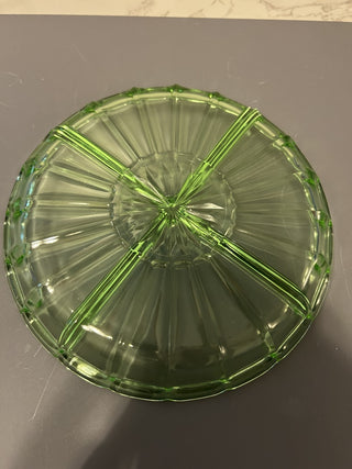 12F VTG Green Depression Glass 4 Section Condiment Dish Uranium / Vaseline MTS|68980