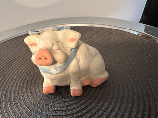 Pig Figure Clay Blue Bow MTS|78658