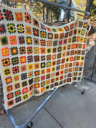 JP vintage 70” x 50” handmade crochet granny square throw blanket