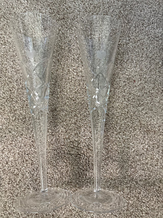2 Reed and Barton crystal heart toasting flutes RSV