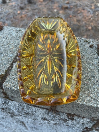 vintage Hazel Atlas Amber Glass Scalloped Edge Oval Relish Dish
