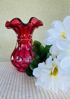 Fenton Cranberry Glass Coin & Ruffle Design RCD
