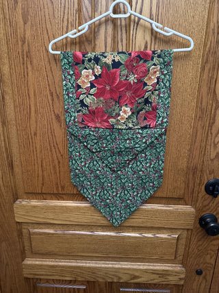 Vintage Handmade Green & Black Christmas Table Runner with red & yellow flowers -RCD|122380