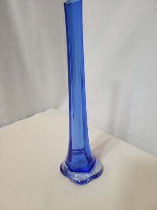 Vintage 10-1/2" Blue Art Glass Elephant Foot Bud Vase RCD