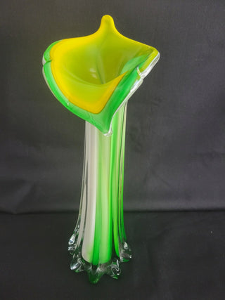 Vtg Jack in the Pulpit Green, White & Yellow 11-1/2" Vase RCD