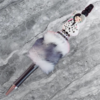 Beaded Refillable Pen Black Mean Dog Lady Black & White Puff RSV|67102