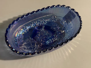 8" L.E. Smith Glass Blue Carnival Glass Oval Dish--SP MTS