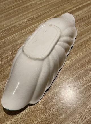 13" Vtg Pottery Oblong Bowl, Green/ Cream--SP RCD