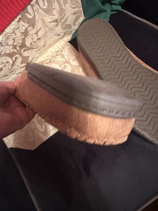 Denver Broncos NFL Football Logo FOCO Tan Sherpa Moccasin Shoes Mens L #47 VV MTS|133142