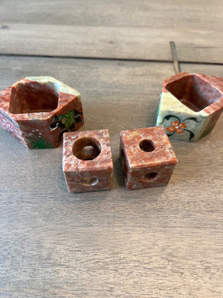 Soapstone elephant inlay candle holder